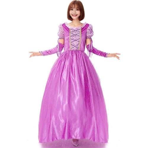Deluxe Adult Women Rapunzel Princess Cosplay Dress Halloween Party Fairy Tale Princess Tangled Fancy Costume
