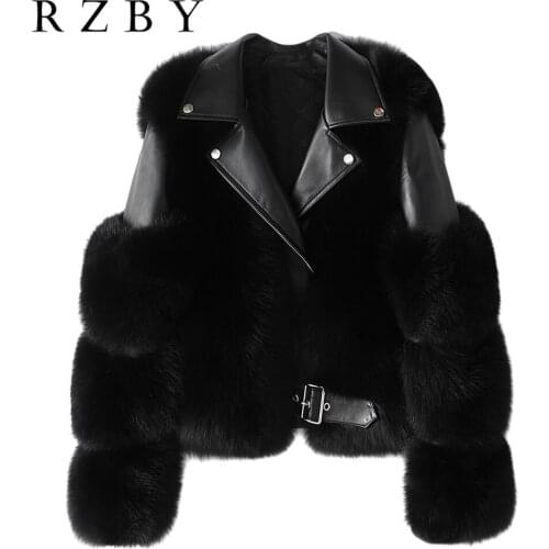Natural Genuine Sheepskin Leather Jacket Fox Hair Manteau Femme Hiver 2021 Fourrure High Quality Fur Coat Fashion шуба RZBY242