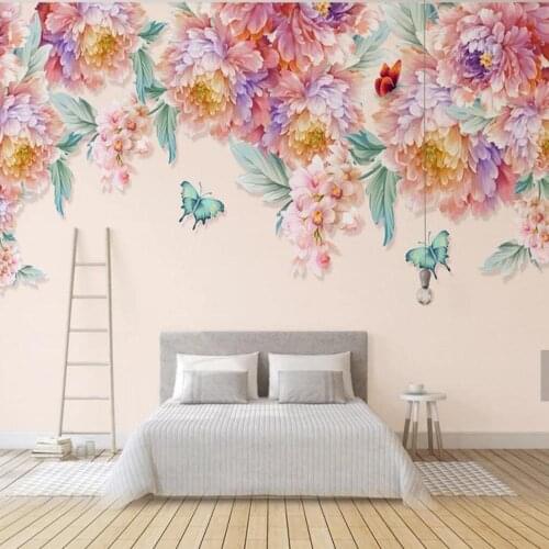 Modern Hand Painting Rose Butterfly Photo Wall Mural for Living Room TV Background Wall Decor Custom Size Home Improvement