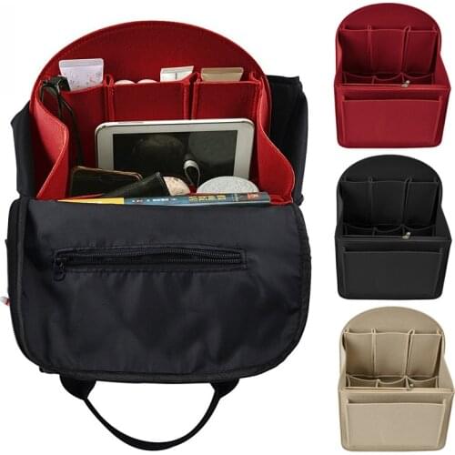 Backpack Insert Storage Bags Travel Organizer Felt Bag Insert Cosmetic Bag with Multi-Pockets Student Backpack Liner Bag