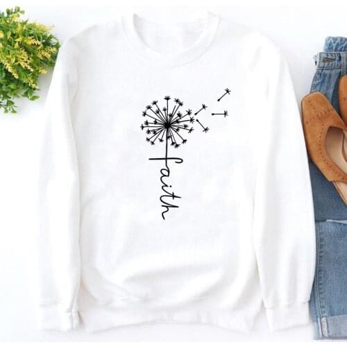 Dandelion Corss Faith Sweatshirt Vintage Boho Flower Religion Pullover Aesthetic Women Christian Inspirational Quote Sweatshirts