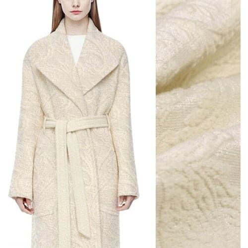 140CM Wide 620G/M Weight Thick Jacquard Beige Wool Polyester Fabric for Autumn and Winter Coat Jacket Overcoat E895