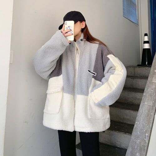Thickened Imitation Lamb Fur Coat Womens Autumn And Winter New Korean Versatile Loose Color Matching Baseball Jacket Top