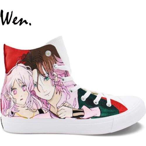 Wen Hand Painted Red Canvas Shoes Design Diabolik Lovers High Top Anime Sneakers Skateboard Unisex Shoes Lovers Plimsolls