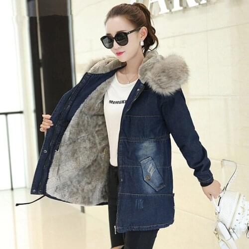 KMETRAM Winter Jacket Women Fleece Parka Women Fur Collar Thick Denim Jacket Vintage Long Coat Female Warm Parkas Mujer 2020 MY