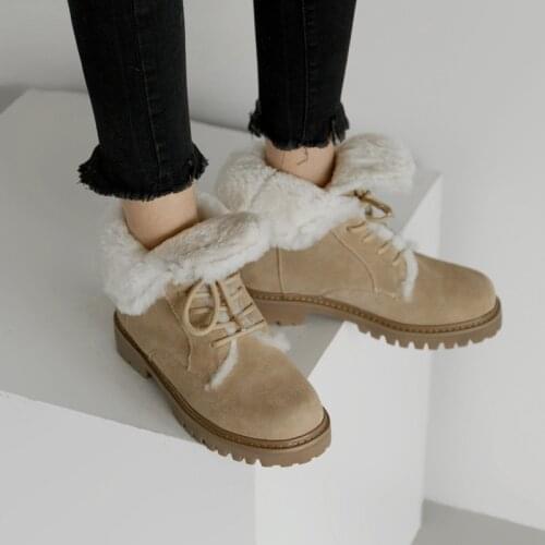 2021 New Suede Winter warm snow boots Women Boots Fashion Round Toe Chunky Heel ANKLE Boots Platform Women Shoes Modern Wool