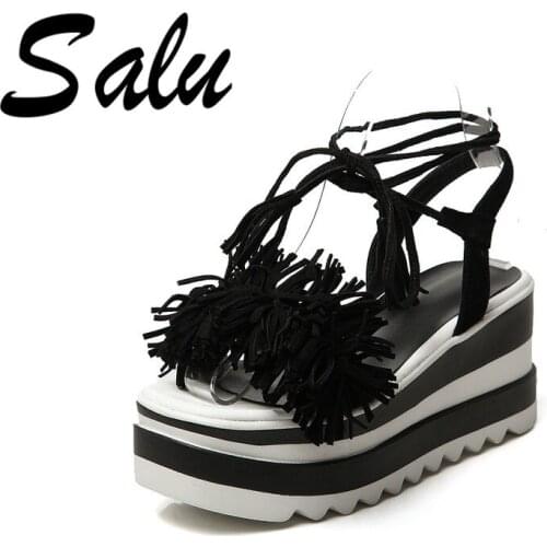 Salu Summer New Fashion Solid Women Sandals 2020 Kid Suede Platforms High Heels Shoes Woman Party Casual Basic Shoes