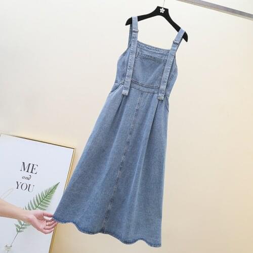 Plus Size 5XL Denim Overall Dress Women 2021 Spring Summer Sleeveless Spaghetti Strap Jeans Sundress Ropa Mujer Talla Grande