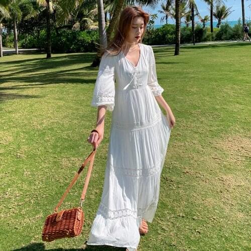 Women Maxi White Dress Spring Summer 2021 Runway Elegant Vintage French Fairy Dress Honeymoon Vacation Party Night Vestidos Long