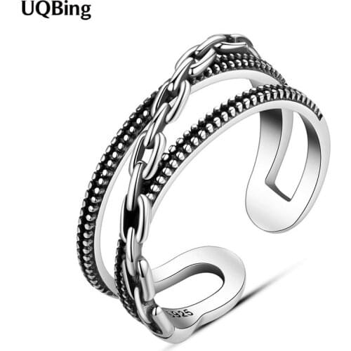 Vintage Thai Silver Tank Chain Double Layer Womens Finger Rings Gifts Retro Jewelry 2021