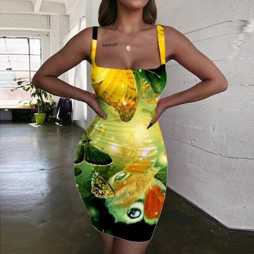 KYKU Brand Butterfly Dresses Women Animal Halter Sleeveless Colorful Vestido Sexy Harajuku Bodycon Dress Womens Clothing Summer