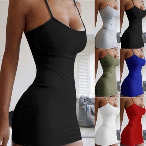 2021 Camisole Mini Dress Women Plus Size Bodycon Vestidos Summer Sexy Low Cut Sleeveless Solid Color Party Club Dress