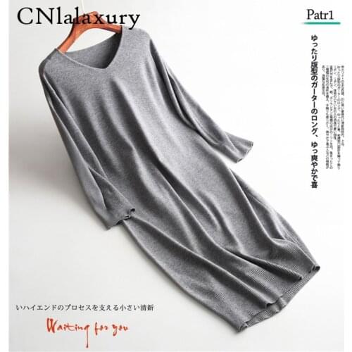 Korean chic loose maxi sweater dress v neck Long-sleeve oversize warm robe knit dress female autumn winter vintage 2020 vestidos