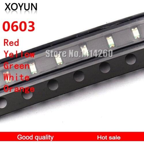 100pcs/lot 0603 SMD Luminous tube SMD LED Red Yellow Green White Orange