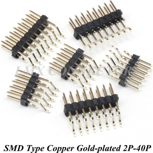 20PCS 2.54mm Pin Header Double Row Male SMD Type 2P/4P/6P/8P/10P/40P Copper Gold-plated