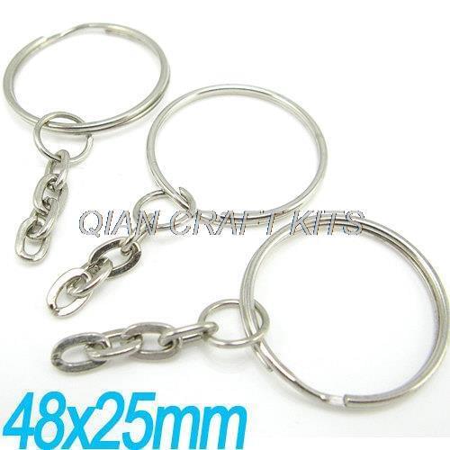 200pcs sturdy silver tone 48X25mm Silver keychain ring with chain lead and nickle free
