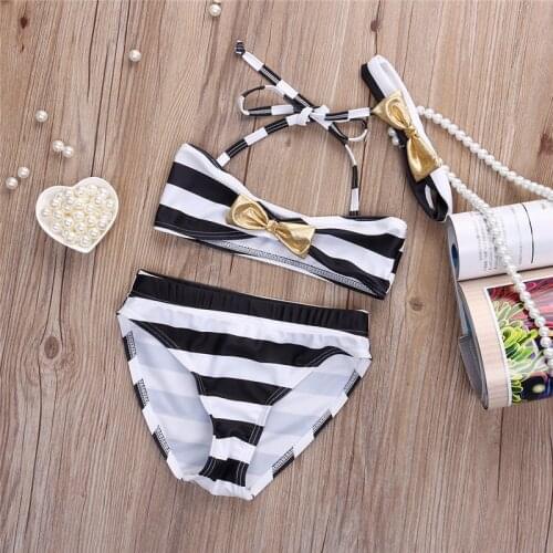 2017 Baby Girl Striped Bow Bikini Suit Swimwear Swimsuit Swimming Bathing Beachwear kid/children Swimming Suit Two Pieces Biquni