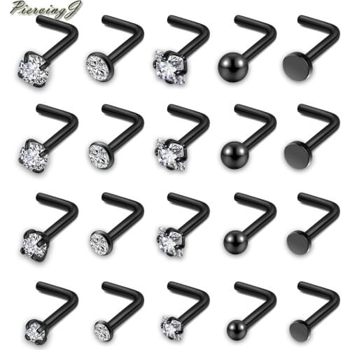 PiercingJ 20ga/0.8mm Stainless Steel Nose Studs 4Pcs/20Pcs/Set Mixed Styles Nose Rings Nostril Piercing Body Piercing Jewelry