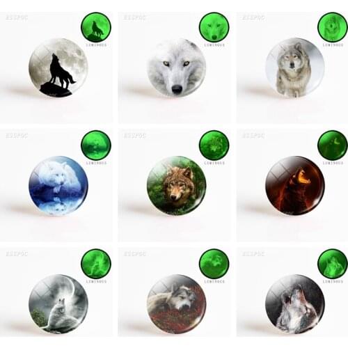 5PCS Pendant Moon White Wolf Jewelry Men Women Black Button Leather Bracelet Luminous Glass Dome Fashion Animal Gift