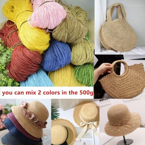 500g/lot Raffia Straw Yarn Crochet Yarn For DIY Knitting Summer Straw Hat Handbags Cushions Baskets Material Thread