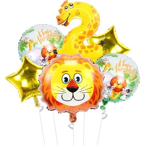 6pcs Aluminum Animal Birthday Balloons Childrens Birthday Party Decorations Kids Wedding Baby Shower Gift Balloons Accessories