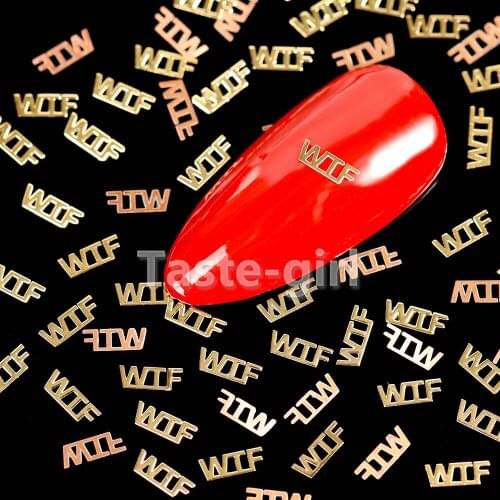 800PCS Abuse-Letter Metal Nail Slices Ultra thin 3D Gold Nail Flakes DIY Hollow Punk Tips Nail Art Decorations Accessories Tool