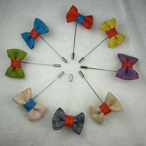 Free shipping!newest 24PCS/LOT 4CM men flac bow tie lapel pins men stick pins 8color for your choice