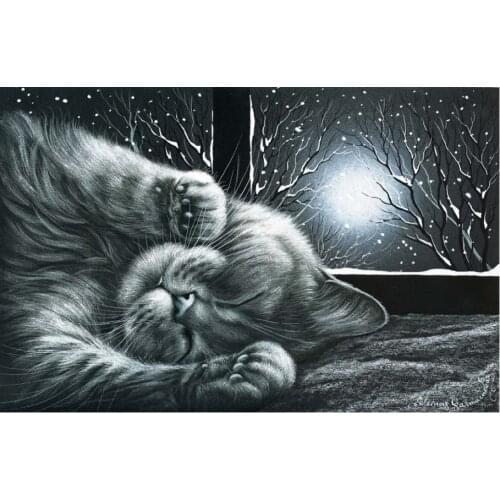 Free delivery Top Quality popular counted cross stitch kit sleeping cat kitty sweet home house, moonlight cat kitty