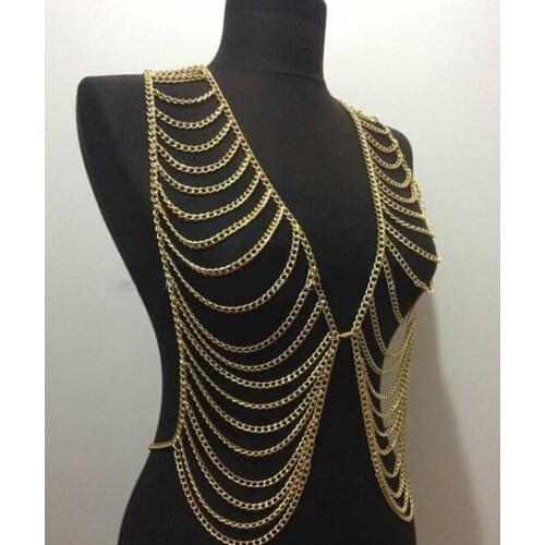 New Style B619 Women Fashion Gold Colour Chains Sexy Layers Longer Full Clothing Body Chains Jewelry 3 Colors