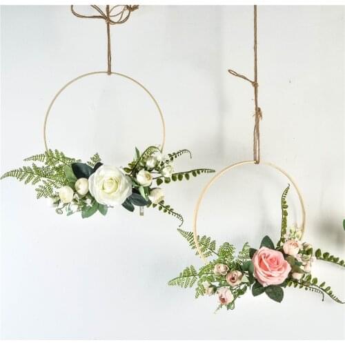 Cilected Hydrangea Eucalyptus Garland Wooden Wall Hanging Decoration Artificial Flower Garland Hoop Wreath For Wedding Backdrop
