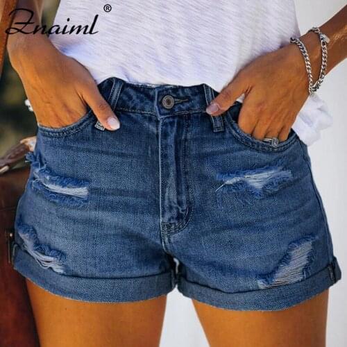 Znaiml Denim Shorts Womens Blue Black Short Jeans Skinny Elastic Ripped Vintage High Waist Shorts Ladies 2021 Summer Streetwear
