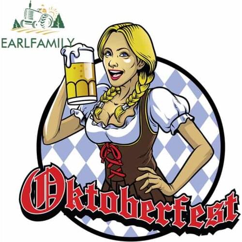 EARLFAMILY 13cm x 12.9cm for Bavarian Girl with A Glass of Beer Car Bumper Window Stickers Vinyl Car Sticker Waterproof Decal