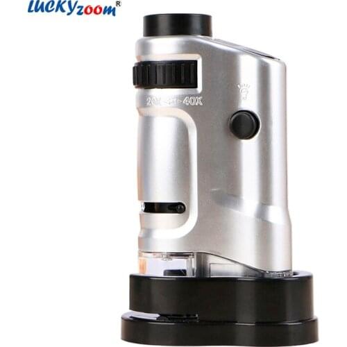 20X-40X Zoom Mini Pocket Microscope Magnifier LED Illuminated Jewelry Magnifier Loupe Portable Currency Detect Magnifying Glass
