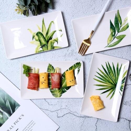 8-inch ceramic rectangular plate, Nordic creative snack restaurant tableware, tropical plantain leaf fruit dessert plate