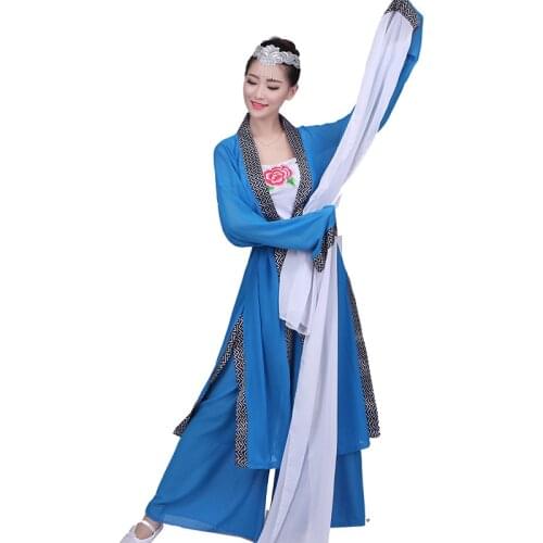 Chinese Water Sleeves Costumes Classical Dance Clothing Long Sleeves Fan Poetry Fairy Costume Stage Performance