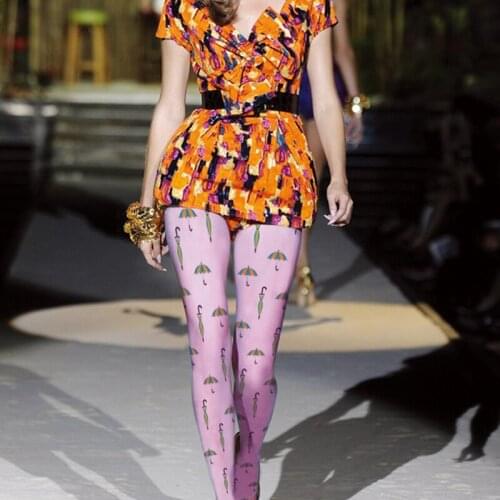 Japanese Style Girly Umbrella Patterned Tights, 140D Velvet Printed Tights