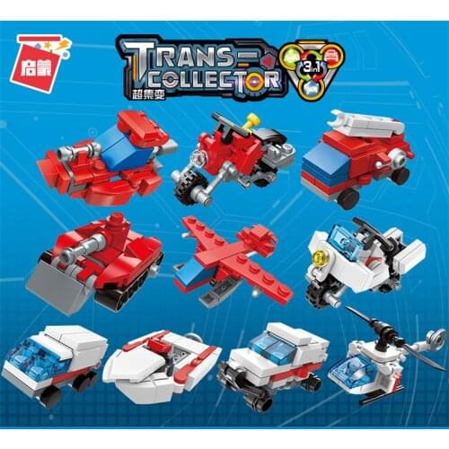 ENLIGHTEN 10Pcs/lot City Fire Deformation Aircraft Tank Model Building Blocks Sets DIY Bricks Educational Toys for Children