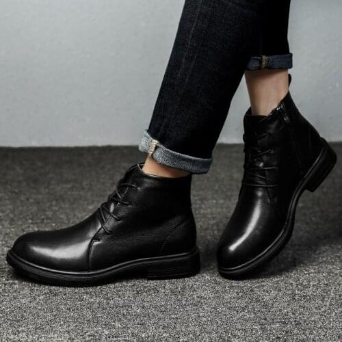 ZEEKSON Leather Casual High-top Leather Shoes High-bang Shoes Mens Winter Cotton Boots Leather Cotton Shoes Mens Leather Boots