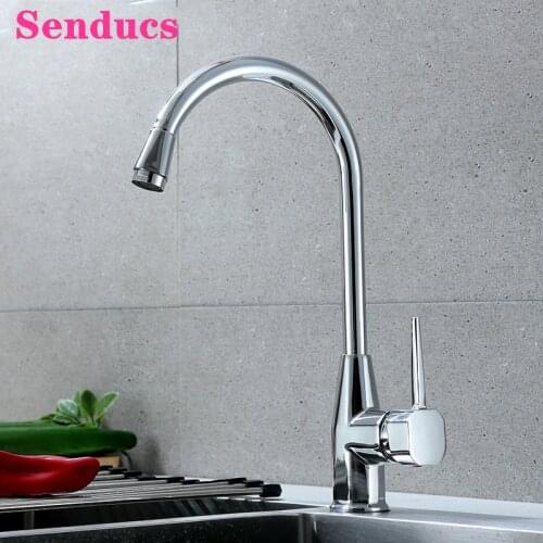 Kitchen Mixer Tap Senducs Polished Chrome Kitchen Mixer Faucets Quality Zinc Alloy Single Handle Hot Cold Kitchen Mixer Taps