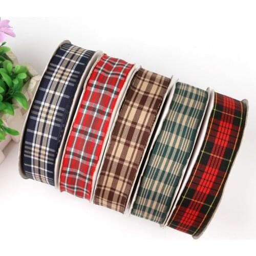 5yards/lot 2.5cm Multiple Options Scottish Plaid Grid Printed Ribbon for DIY Home Decoration Gift Wrapping Christmas Ribbons