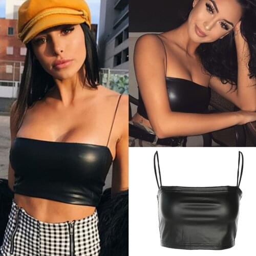 Summer Sexy Women Halter Leather Crop Tank Top Tee Shirts Street Party Clubwear Bra Vest Strap Shirt Camisole