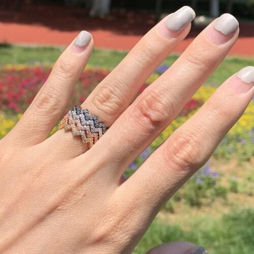 Cute Fashion Jewelry Wave Ring 925 Sterling Silver&Black Gold Fill Pave White Clear CZ Eternity Wedding Band Ring For Mothers