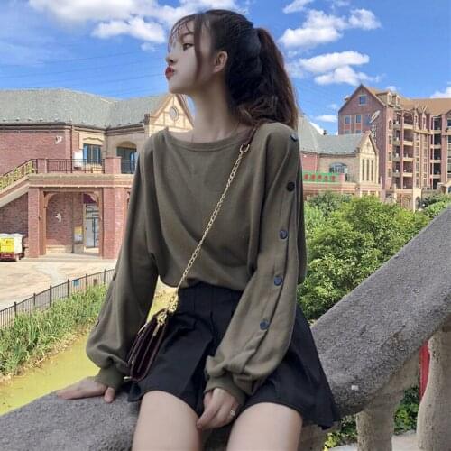 2021 latest sweater womens autumn long sleeves versatile lazy style solid color loose student top trend