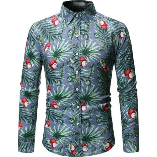 Fashion Leaves Printed Slim Fit Dress Shirt Men 2020 Brand New Slim Fit Long Sleeve Camisa Masculina Casual Party Social Shirts