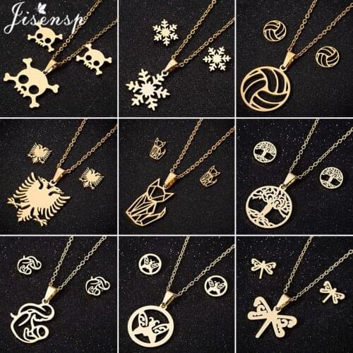 Trendy Winter Snowflake Necklace Pendants for Women Cute Butterfly Fox Volleyball Skull Earrings Piercing Jewelry Christmas Gift