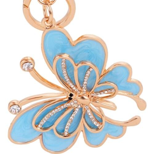 Cartoon Metal Big Butterfly Keychain Women Cute Animal Car Keyring Rhinestone Bag Pendant Charm Key Holder Jewelry Party Gift