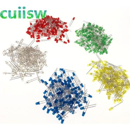 500Pcs/lot 3MM LED Diode Kit Mixed Color Red Green Yellow Blue White