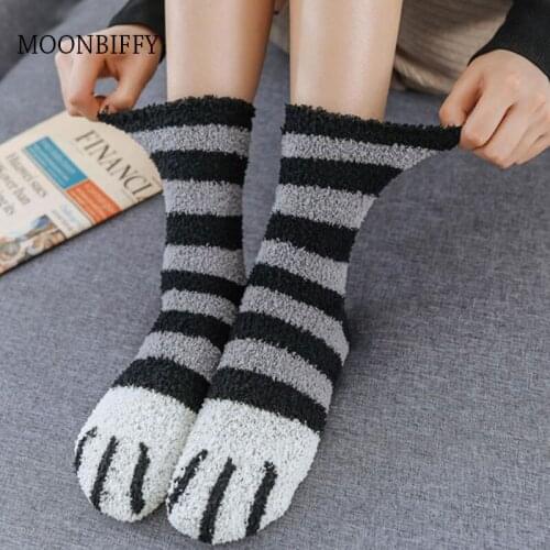 Winter Warm Cat Paw Socks For Women Girls Sleeping Socks Home Floor Thick Socks