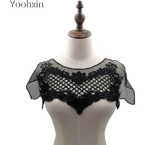 NEW black leather flower embroidery DIY lace collar Fabric Sewing ribbon trim Applique neckline craft cloth Wedding home Textile