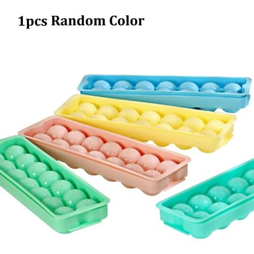 2019 New 14 Holes Round Balls Ice Mold Plastic Tray Ice Hockey Grid Making Box Molds With Cover Color Random Ice Mold